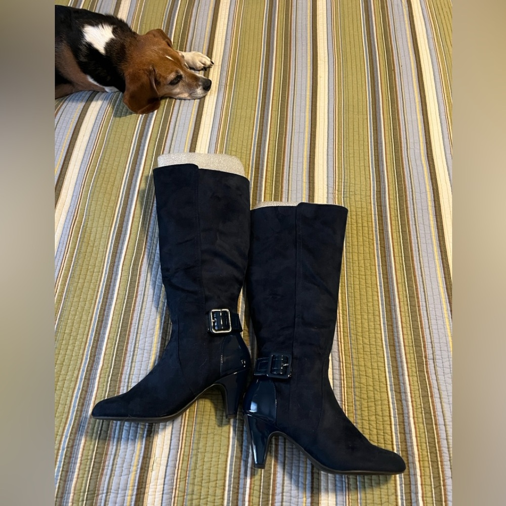 Stylish Navy Blue Faux Suede Boots